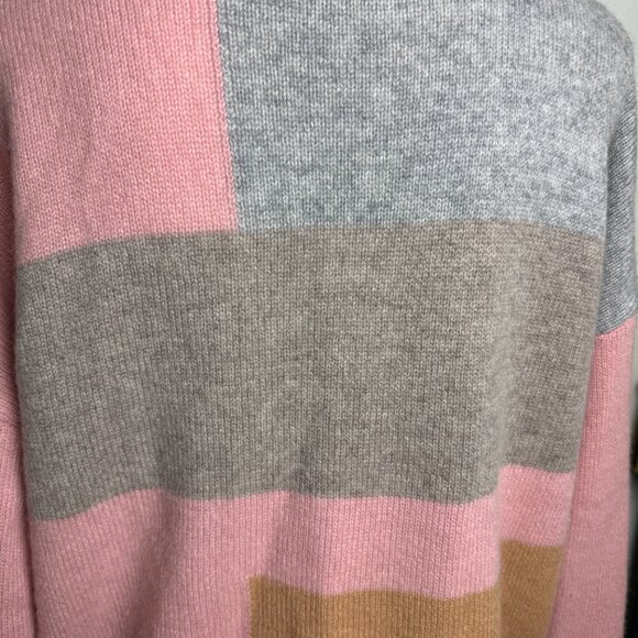 Magaschoni 100% Cashmere Turtleneck Sweater Colorblock Pink Gray - Picture 9 of 11